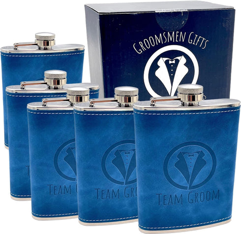 Team Groom Leather Wrapped Hip Flask Bachelor Party Must-Have